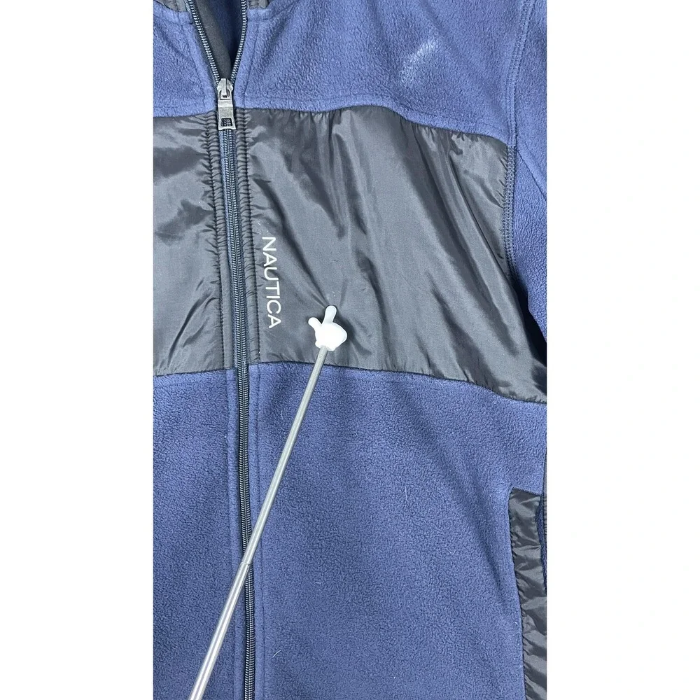 Nautica Jacket Mens Medium Navy Black Fleece‎ Full Zip Stand Collar Sail Logo